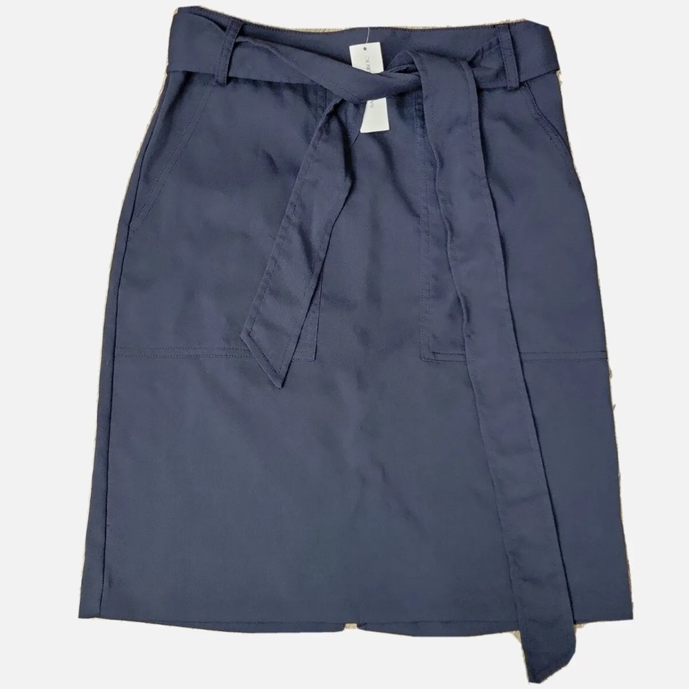 NEW Banana Republic Women's SZ 6 Navy Skirt Tie Belt Slit Pockets NWT MSRP $70